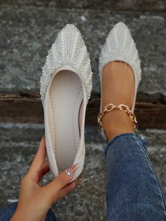 Zapatos planos versátiles y cómodos con estilo de hada y perlas falsas para mujer, estilo de primavera y otoño, para el Día de San Valentín