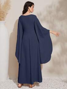 Al Najma 女式几何图案二合一喇叭袖阿拉伯连衣裙 - 藏蓝色 - 查看 2