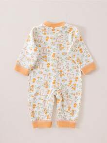 Baby Girl Cute Flower & Rabbit Printed Long Sleeve Jumpsuit Pajama - Multicolor - View 2