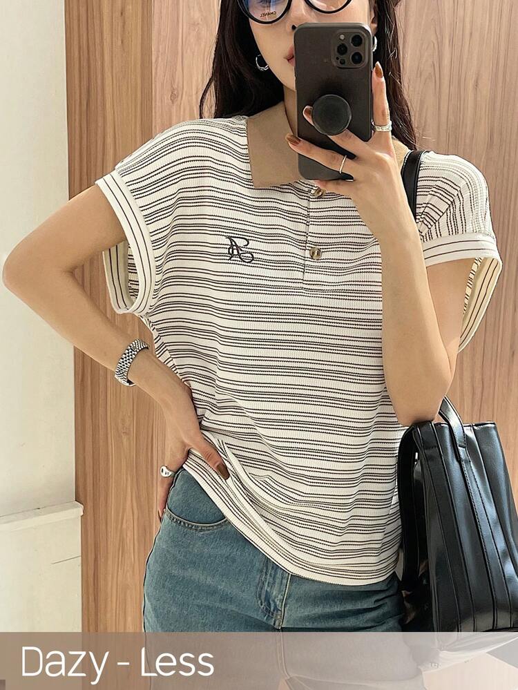 Women's Contrast Color Striped Short Sleeve T-Shirt,Teacher Outfits