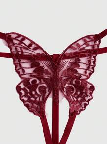 ROMWE Goth Water-Soluble Lace 3D Butterfly Open-Crotch Sexy G-String - Burgundy - View 4