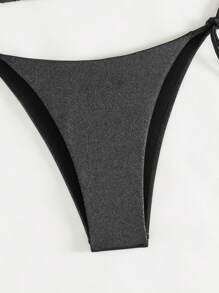 SHEIN Swim 女士純色頸掛比基尼套裝,沙灘裝泳衣夏季 - 黑色 - 查看 3