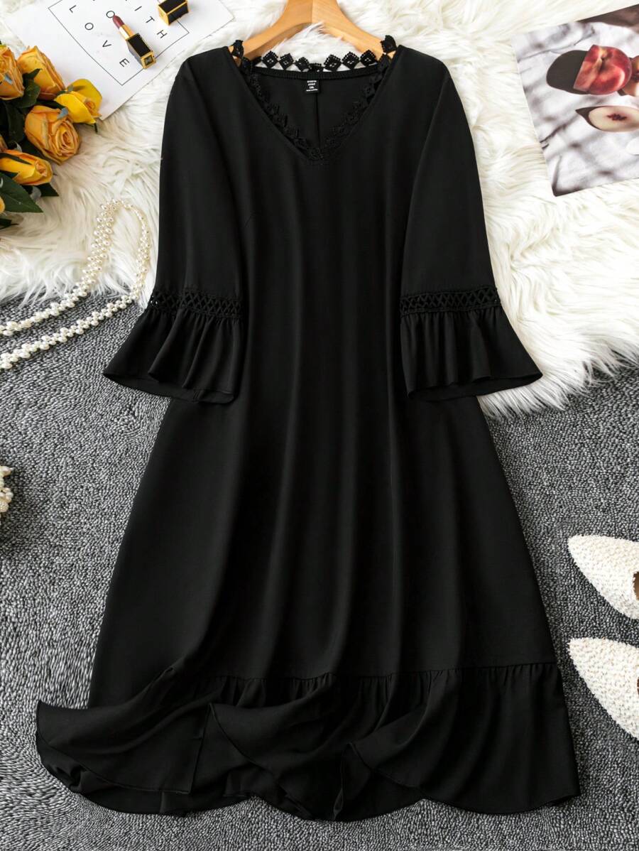 SHEIN LUNE Vestido Negro Suelto De Talla Grande Y Simple Para Mujer - Negro - Ver 1