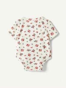 Cozy Pixies Bộ đồ liền thân cổ tròn tay ngắn in hoa màu trơn cho bé gái - Nhiều màu - Xem 2