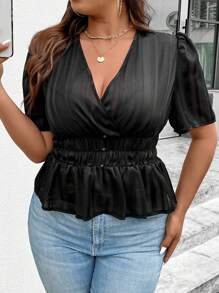 SHEIN Clasi Áo Sơ Mi Cinching Màu Trơn Plus Size - màu đen - Xem 1