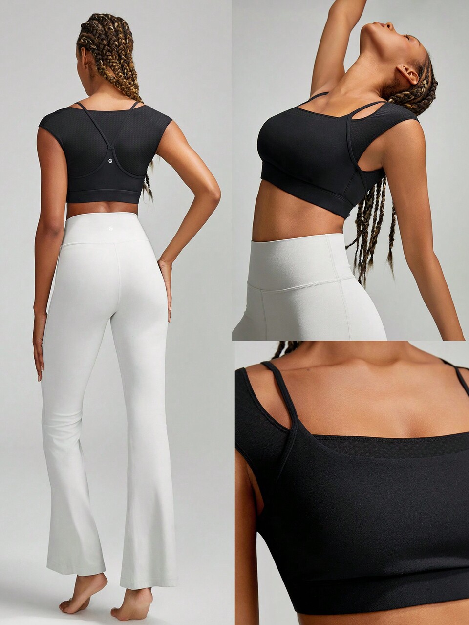 FeatherFit™ 2-In-1 Scoop-Neck Cropped Dance Tee Mesh Low Impact Daily Summer