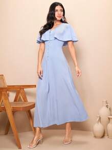 Mulvari Robe De Taille Cintrée Décorée De Volants De Couleur Solide Pour Femmes