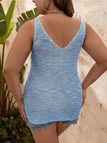 SHEIN Unity Plus Size Sleeveless Knitted Top With Twist Detail - Blue - View 2