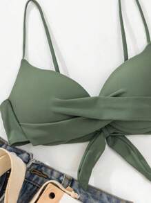 Swim Basics 夏日海滩扭纹聚拢比基尼上衣