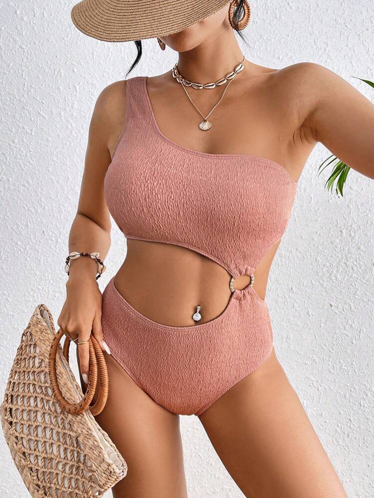 Women's One Shoulder Hollow Out One-Piece Swimsuit Summer