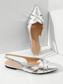 Màu bạc Giày phẳng Ba lê Với Pointed Toe Đối với Các bữa tiệc , Ngẫu nhiên Bề mặt Chất liệu - Bạc - Xem 1