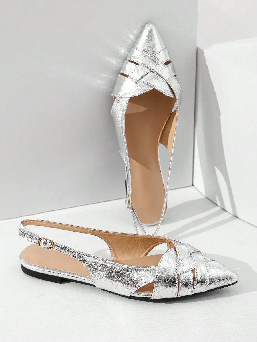 Màu bạc Giày phẳng Ba lê Với Pointed Toe Đối với Các bữa tiệc , Ngẫu nhiên Bề mặt Chất liệu - Bạc - Xem 1