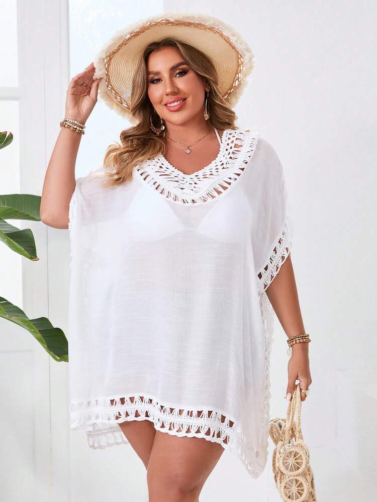 Plus Size V-Neck Casual Hollow Knitted Top