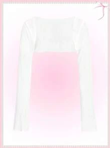 SHEINNeu Kawaii Ballet Lace Long Sleeve Summer Crop Tops - White - View 1