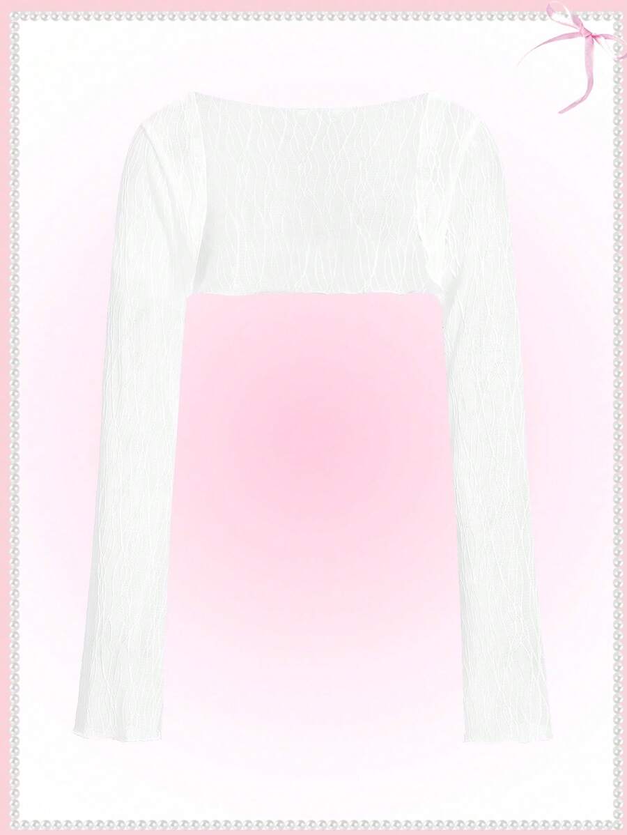 SHEINNeu Kawaii Ballet Lace Long Sleeve Summer Crop Tops - White - View 1