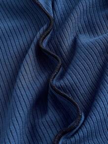 SHEIN X Danna Paola SIN7 Cut Out Knot Front Contrast Stitch Bodycon Dress - Dusty Blue - View 3