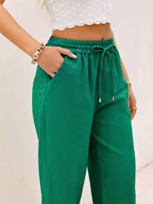 Aveloria Solid Drawstring Waist Straight Leg Pants Fall Cloth For Women