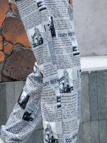 Teen Boy Printed Stylish Drawstring Elasticized Hem Pants - Grey - View 3