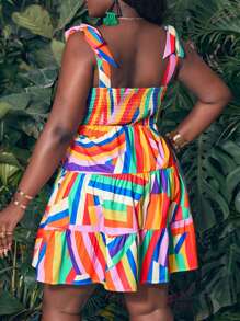 Slaydiva 夏季大码休闲度假彩色条纹印花吊带连衣裙 - 彩色 - 查看 2