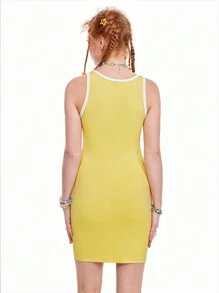 SHEINNeu Quirky Fun Dopamine Yellow Fun Print Tank Top Dress