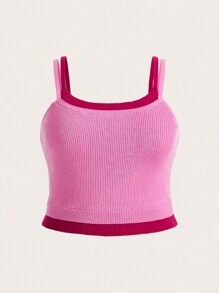 SHEIN Qutie Plus Size Colorblock Spliced 2 In 1 Camisole Knit Top - Pink - View 1