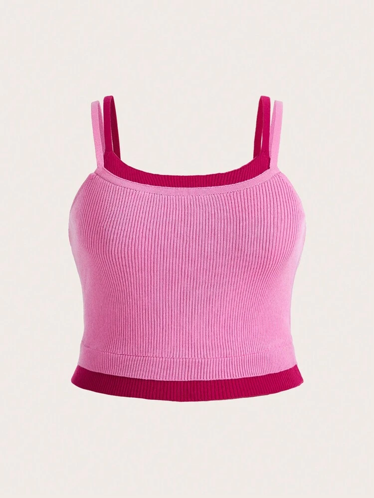 Plus Size Colorblock Spliced 2 In 1 Camisole Knit Top