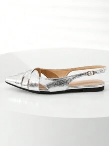 Màu bạc Giày phẳng Ba lê Với Pointed Toe Đối với Các bữa tiệc , Ngẫu nhiên Bề mặt Chất liệu - Bạc - Xem 4