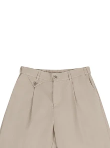 Calvornis 男士休閒錐形西裝褲,按鈕細節和傾斜口袋設計 - 杏色 - 查看 6