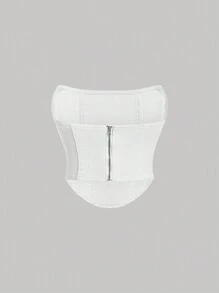 SHEIN MOD 牛仔露肩上衣 - 白色 - 查看 2