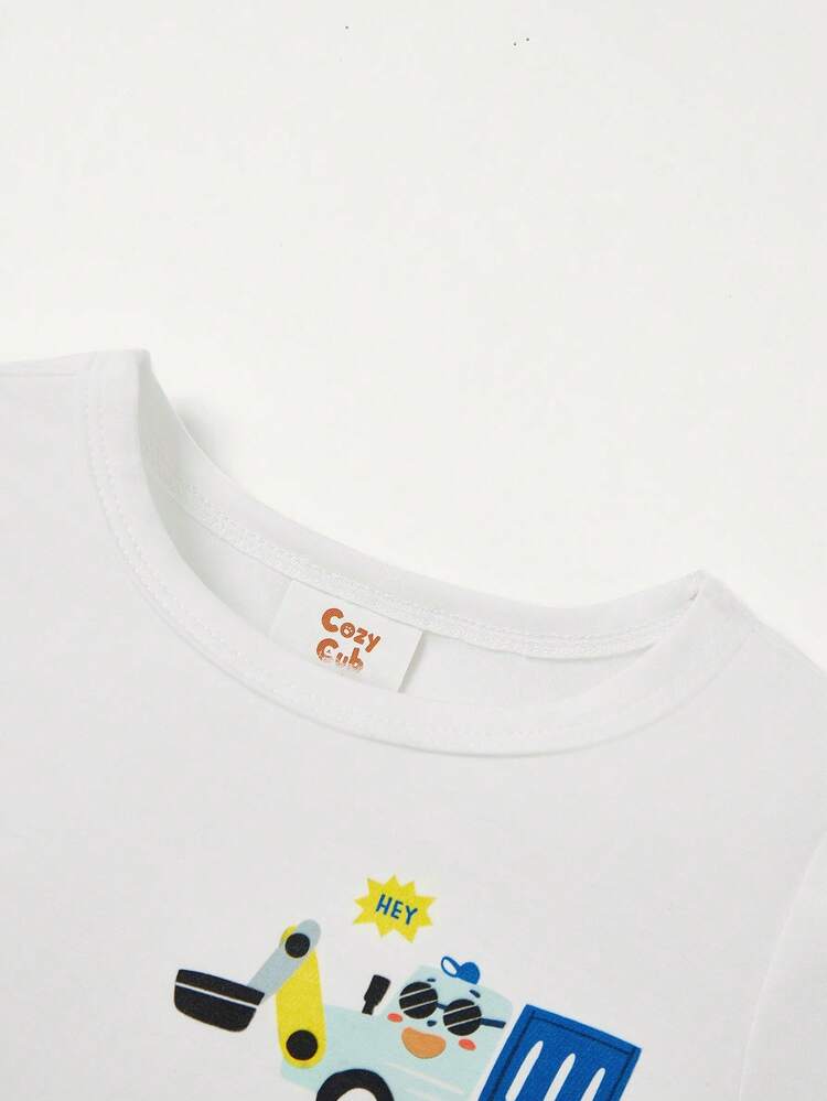 Baby Girl Snug Fit Car Pattern Short Sleeve Round Neck T-Shirt And Long Pants Set Matching Set