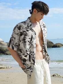 DAZY Men's Summer Printed Short Sleeve Beach Shirt With Plant Motif Floral Vacation - Multicolor - View 7