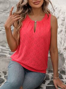 EMERY ROSE Kvinnors Broderat Låsa Hål Krage Linnen