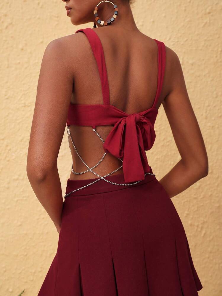 Designer Chain Detail Tie Back Tank Top, For Summer, Holiday, Going Out, Festival