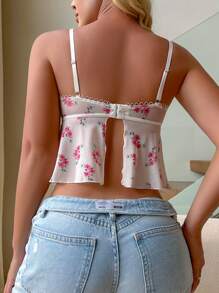 Bridal Season Women's Floral Mesh Printed Basic Camisole Tank Top - Multicolor - View 2