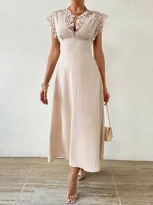 Chiquease Vestido De Encaje Patchwork Para Mujer - Albaricoque - Ver 1