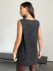 SHEIN X Danna Paola SHEIN ICON Top tank con estampado de figura y slogan con abertura