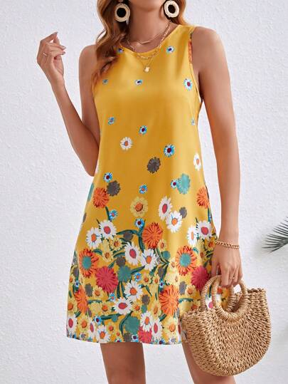 SHEIN VCAY Vestido Sin Mangas Para Mujer Con Estampado De Flores