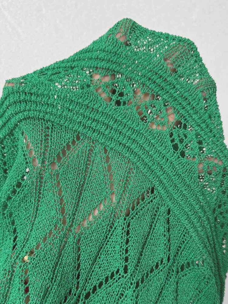Solid Color Hollow Knitted Short Sleeve Top