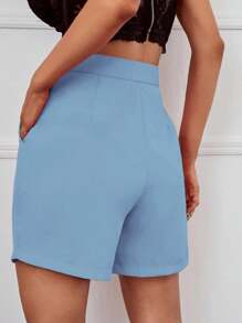 RosyDaze Pantalones Cortos De Mujer Sólido Con Pliegues Y Bolsillos