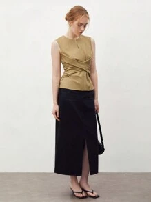 BizChic 女士純色交叉包裝襯衫 - 卡其色 - 查看 4