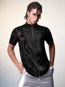 FeverCity Men's Knitted Leisure Contrast Mesh Short Sleeve Shirt