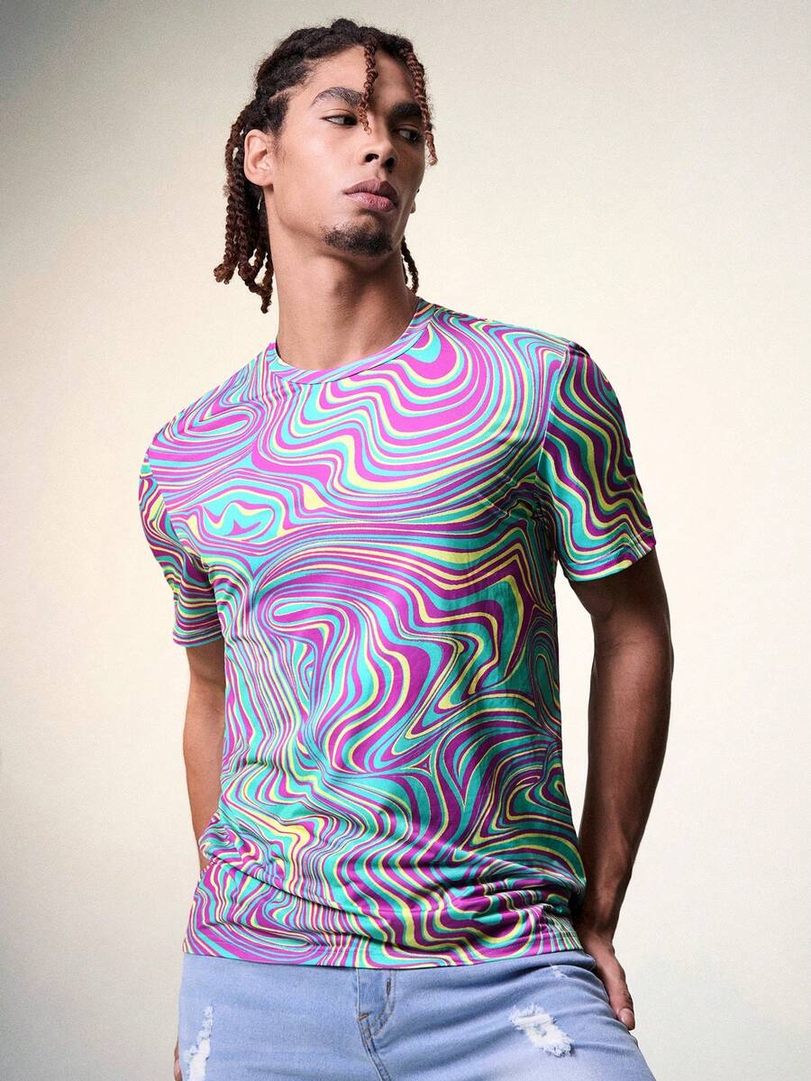 FeverCity 男士休閒大理石印花短袖t恤 - 彩色 - 查看 1