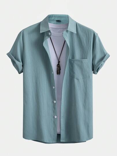 Prep Uomo Camicia Con Taschino Frontale A Bottoni Senza Maglietta