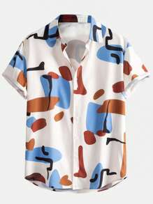 ROMWE MEN Street Life Men Allover Print Shirt, School - Multicolor - View 1