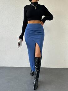 EURMUSE Skater-Rock Einfarbig, plissierter Saum und Schlitz, ideal für Freizeitbekleidung