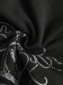 ROMWE Goth 圖案印花褶邊掛脖上衣 - 黑色 - 查看 4