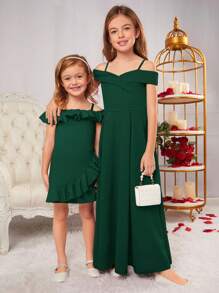 SHEIN Elegantes, schulterfreies Kleid mit Trägern für Tween-Mädchen mit exquisitem Design und einfarbigem Stil für Partys