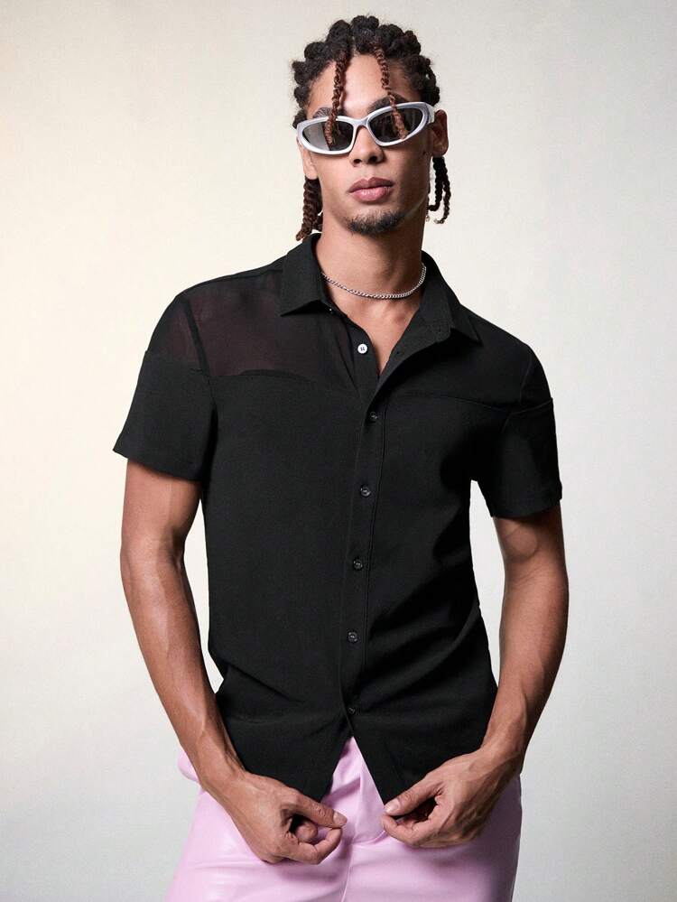 Men's Casual Woven Short Sleeve Solid Color Shirt