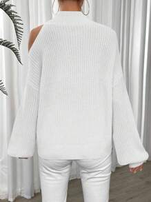 RosyDaze Jersey De Cuello Alto De Color Sólido Para Mujer Con Patrón Texturizado