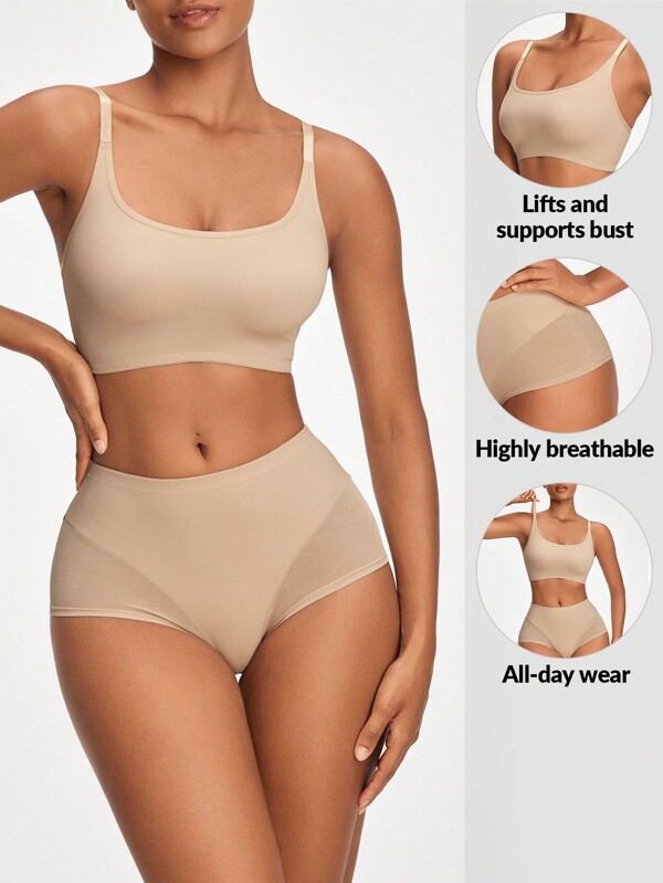 Shapelle Forme Women's Solid Color Mesh Panel Shapewear Set